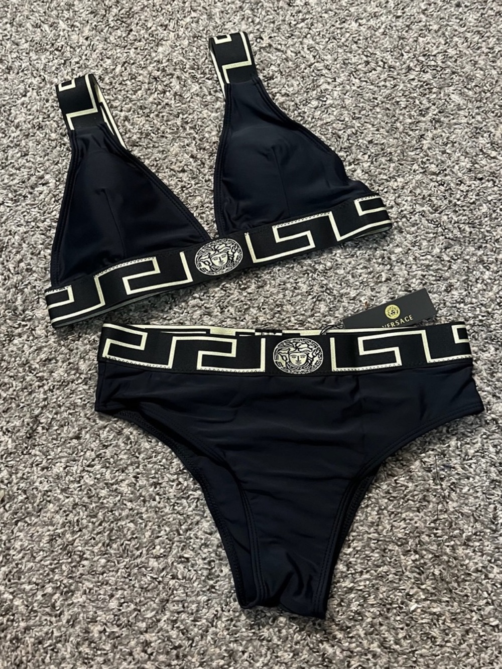 Versace Black Bikini Set with Gold Medallion Trim